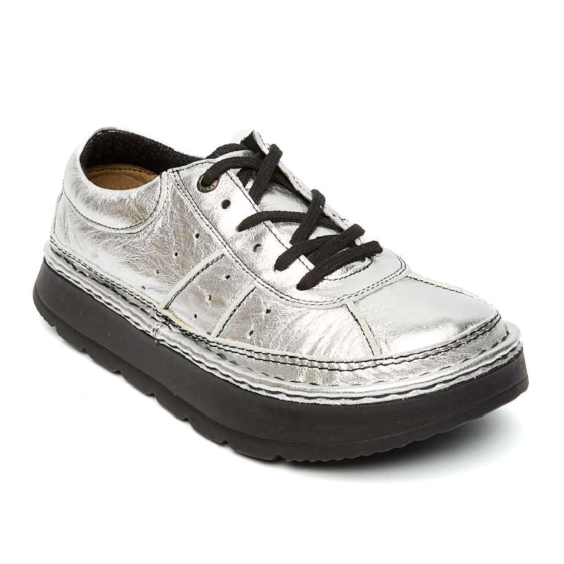 003-3038-0015-10w Полуботинки жен.кожа-текстиль серебро